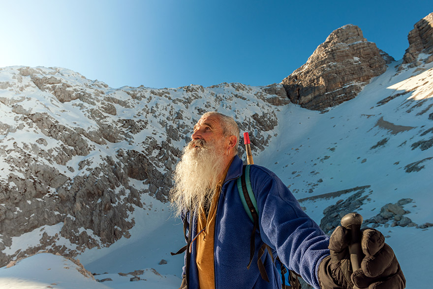 Man on snowy mountain