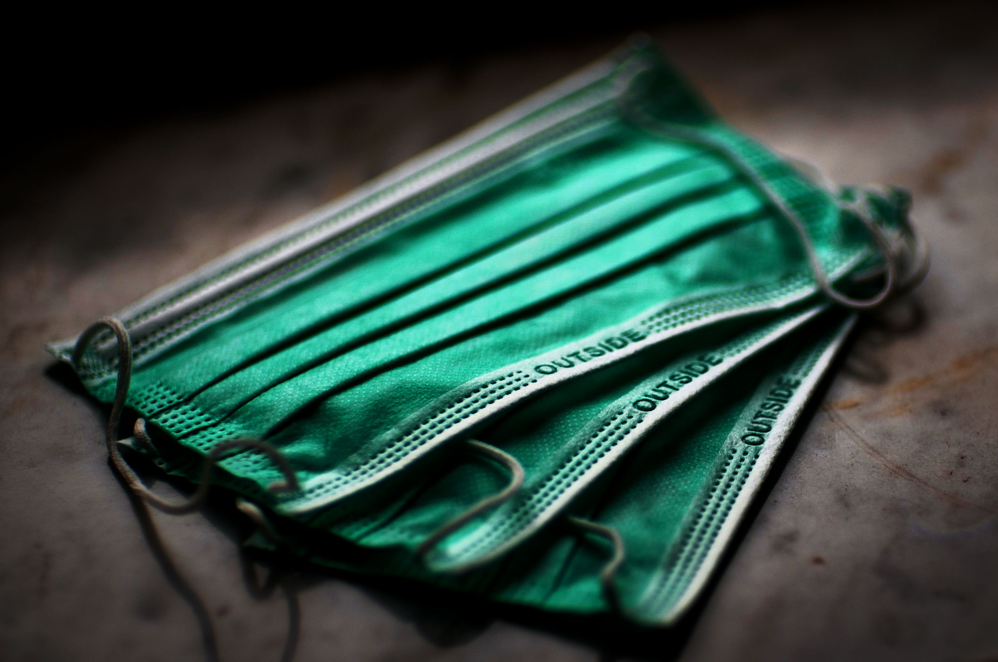 Surgical masks on a table