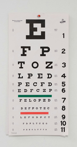 a white eye chart with black letters and numbers