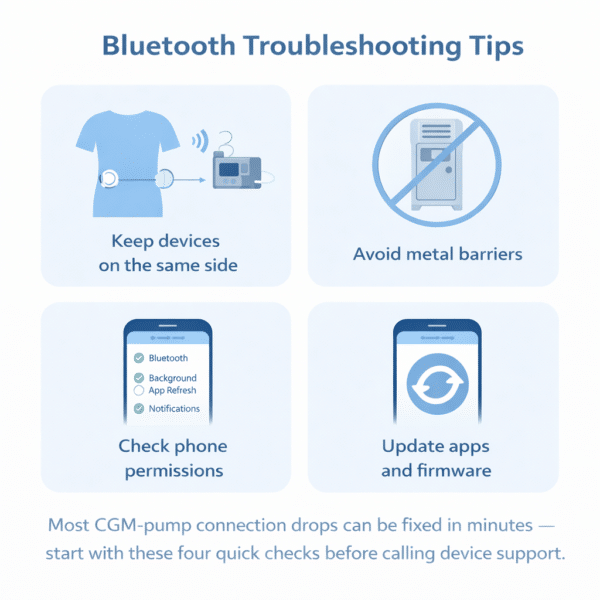 Bluetooth signal troubleshooting tips for CGM and insulin pump connectivity