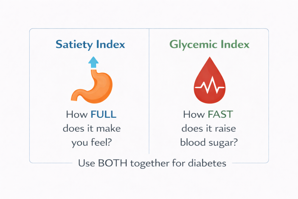 Satiety index versus glycemic index diagram for diabetes meal planning