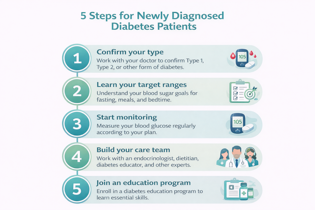 Infographic: 5 first steps for people newly diagnosed with diabetes