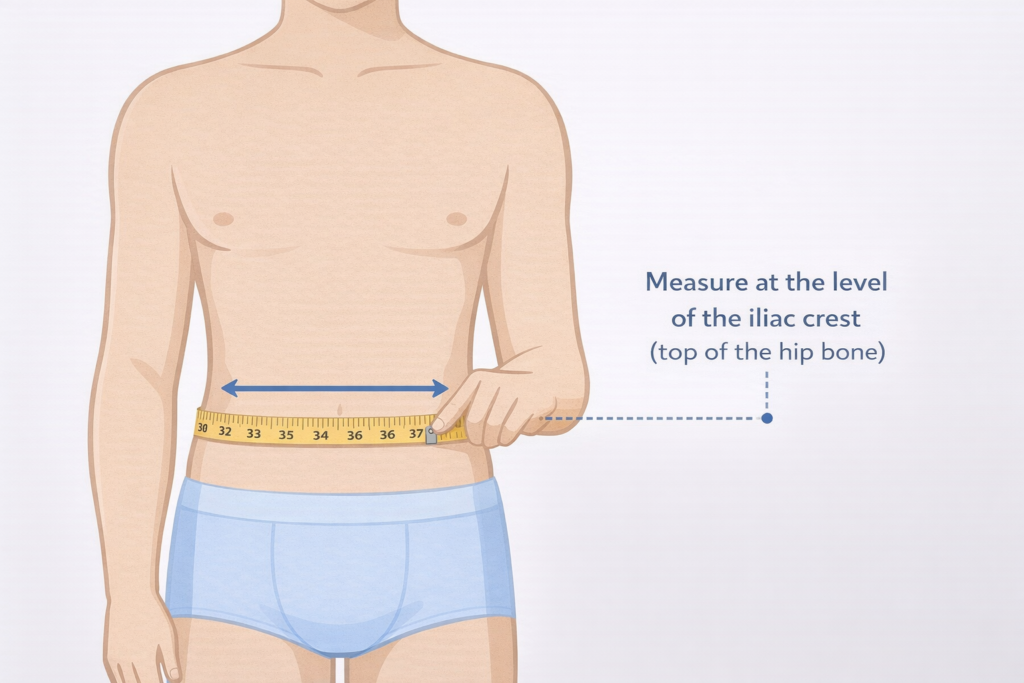 Illustration showing how to measure waist circumference for metabolic syndrome screening