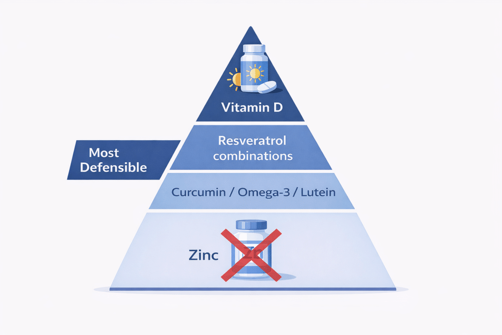 Evidence pyramid ranking supplements for diabetic retinopathy by strength of clinical data