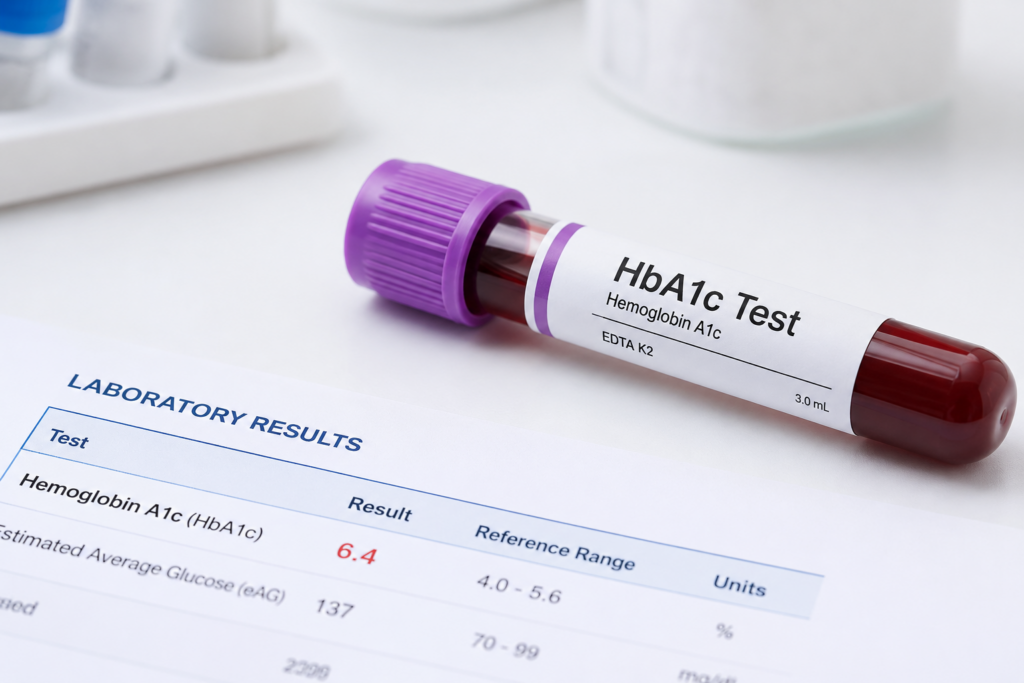Blood test vial for diabetes diagnosis including fasting glucose and A1c