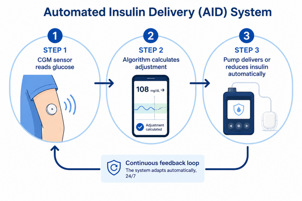 How automated insulin delivery AID system works for children with type 1 diabetes